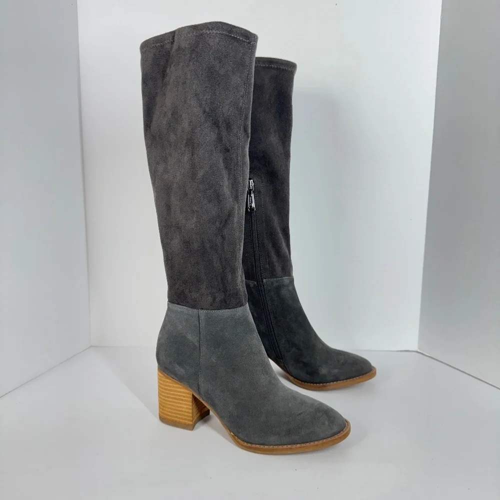 Blondo Gray Women Waterproof Suede Knee High Boots Block Heel Size 6.5M Casual